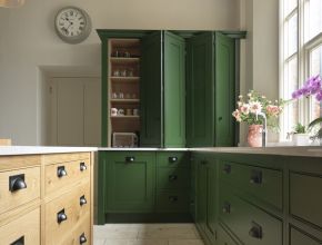 Custom bifold kitchen cupboard doors Farrow and Ball Beverly