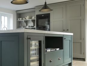 kitchen island painted in squid ink colour